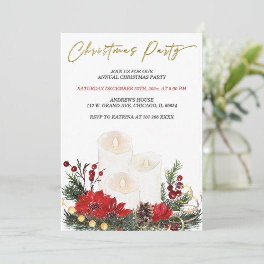 Printbaar rood en goud kerstfeest kaart (Staand voorkant)