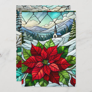 Printbaar Schilderachtig Winter Poinsettia Glas in Kaart