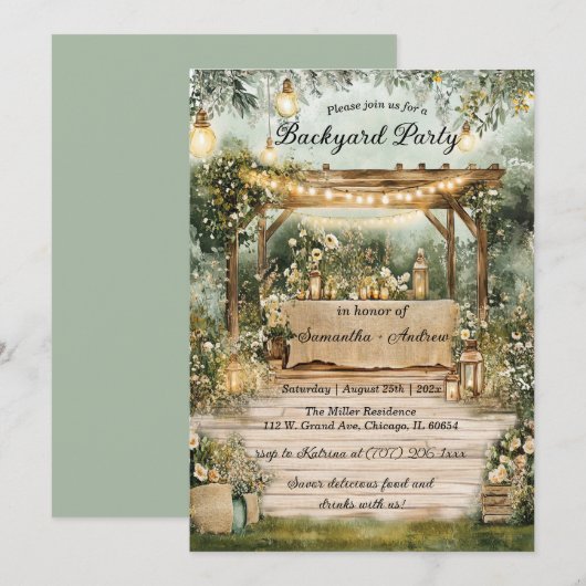 Printbaar Tuinfeest met Landelijke Uitstraling Par Kaart (Voorkant / Achterkant)