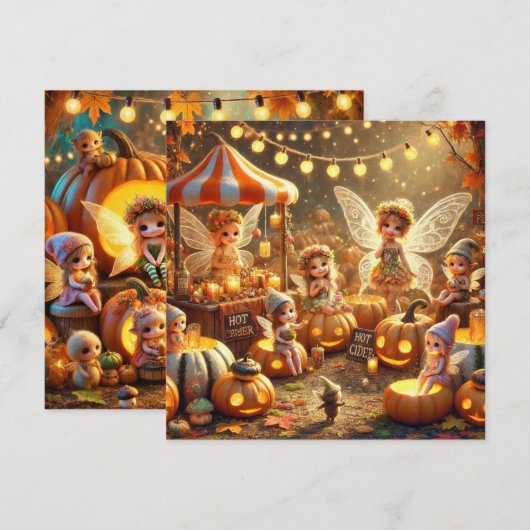 Printbaar Whimsical Autumn Fairy Market Scrapbook Kaart (Voorkant / Achterkant)