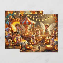 Printbaar Whimsical Autumn Fairy Market Scrapbook Kaart