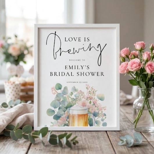 Printbare Bruiloft Borrel 'Beer Love Brewing Welco Poster