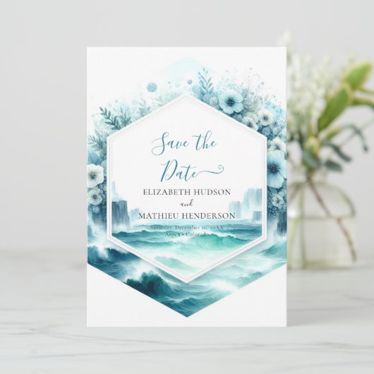 Printbare grillige nautische bruiloft save the date (Staand voorkant)