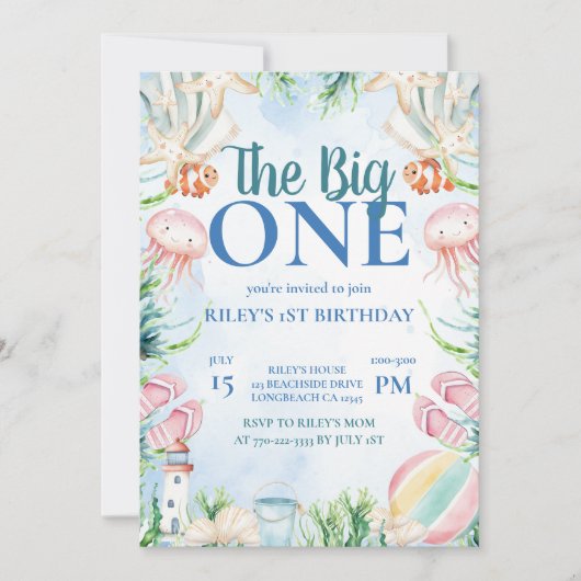 Printbare uitnodiging voor eerste verjaardag kust (Voorkant)