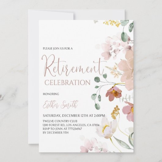 Printbare Waterverf Bloemen Uitnodiging (Voorkant)