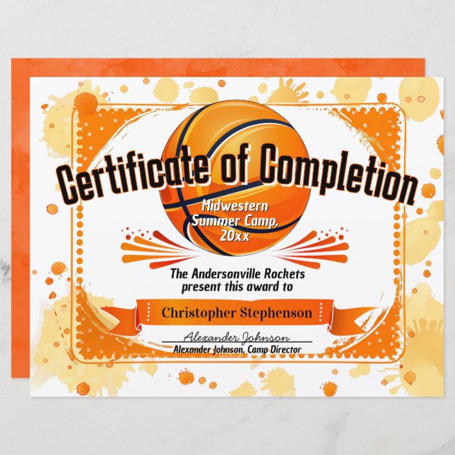 Printed Basketball Summer Camp League Team Award (Voorkant / Achterkant)