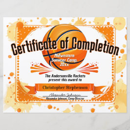 Printed Basketball Summer Camp League Team Award