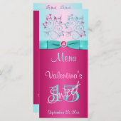 PRINTED BOW Pink, Aqua Floral Sweet 15 Menu Kaart (Voorkant / Achterkant)