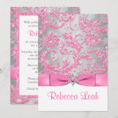 PRINTED Bow - Winter Wonderland Bat Mitzvah - Roze Kaart (Voorkant / Achterkant)