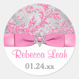 PRINTED Bow - Winter Wonderland Damask Bat Mitzvah Ronde Sticker