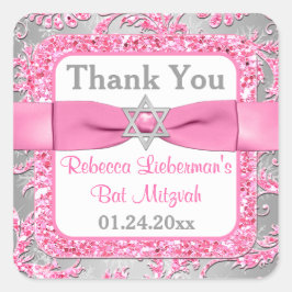 PRINTED Bow - Winter Wonderland Damask Bat Mitzvah Vierkante Sticker