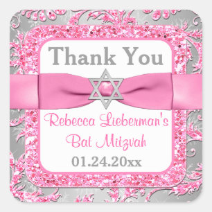 PRINTED Bow - Winter Wonderland Damask Bat Mitzvah Vierkante Sticker