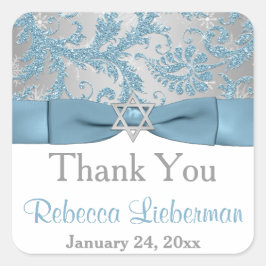 PRINTED Bow - Winter Wonderland Damask Bat Mitzvah Vierkante Sticker