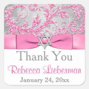 PRINTED Bow - Winter Wonderland Damask Bat Mitzvah Vierkante Sticker