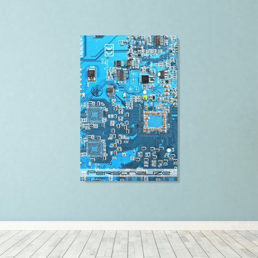 Printed Circuit Assembly PCB Blue Circuit Board Canvas Afdruk (Insitu (Houten vloer))