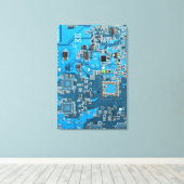 Printed Circuit Assembly PCB Blue Circuit Board Canvas Afdruk (Insitu (Houten vloer))
