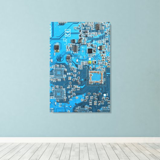 Printed Circuit Assembly PCB Blue Circuit Board Canvas Afdruk (Insitu (Houten vloer))