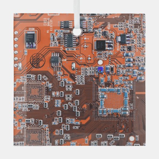 Printed Circuit Assembly PCB Sinaasappel Circuit B Glas Ornament (Voorkant)