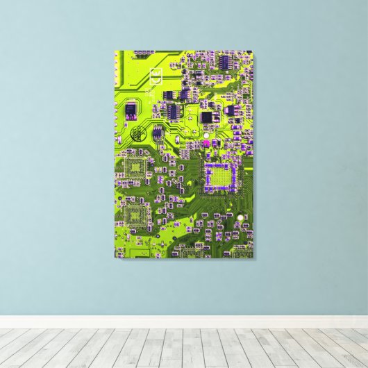 Printed Circuit Assembly PCB Yellow Circuit Board Canvas Afdruk (Insitu (Houten vloer))