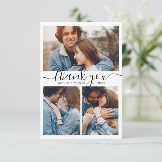 Printed&Digital dank u 4 foto's collage bruiloft Kaart (Staand voorkant)