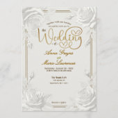 Printed Embossed White Rose Faux Gold Wedding  Kaart (Voorkant)