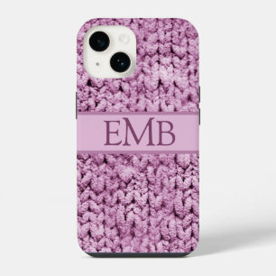 Printed Pink Knit Design Custom Monogram Dames iPhone 14 Hoesje