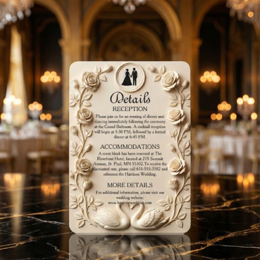 Printed Relief Floral Swans Ornate Cream Informatiekaartje