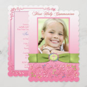 PRINTED RIBBON 1st Heilige Commune Foto Uitnodigin Kaart (Voorkant / Achterkant)