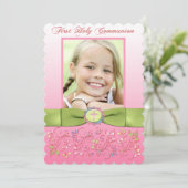PRINTED RIBBON 1st Heilige Commune Foto Uitnodigin Kaart (Staand voorkant)