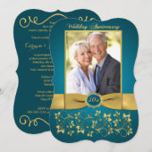 PRINTED RIBBON 50th Jubileum Invite - Blauwgroen Kaart (Voorkant / Achterkant)