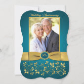 PRINTED RIBBON 50th Jubileum Invite - Blauwgroen Kaart (Voorkant)