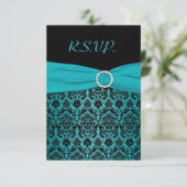 PRINTED RIBBON Aqua, Black Damask Reply Kaart (Staand voorkant)