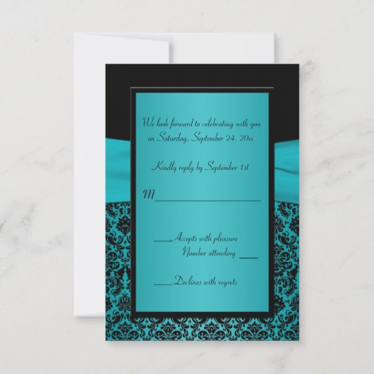 PRINTED RIBBON Aqua, Black Damask Reply Kaart (Achterkant)