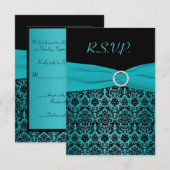 PRINTED RIBBON Aqua, Black Damask Reply Kaart (Voorkant / Achterkant)