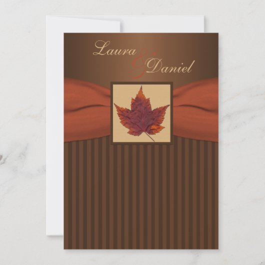PRINTED RIBBON Autumn Leaf Stripes Wedding Invite Kaart (Voorkant)