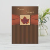 PRINTED RIBBON Autumn Leaf Stripes Wedding Invite Kaart (Staand voorkant)