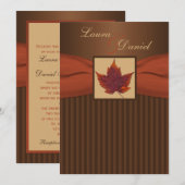 PRINTED RIBBON Autumn Leaf Stripes Wedding Invite Kaart (Voorkant / Achterkant)
