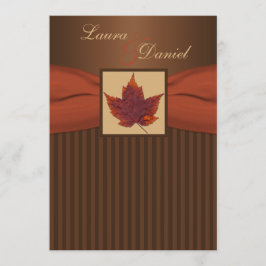 PRINTED RIBBON Autumn Leaf Stripes Wedding Invite Kaart
