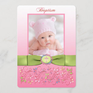 PRINTED RIBBON Baptism Photo Invitation - Girls Kaart