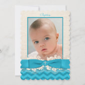 PRINTED RIBBON Baptism Photo Invite - Blue Chevron Kaart (Voorkant)