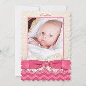 PRINTED RIBBON Baptism Photo Invite - Pink Chevron Kaart (Voorkant)