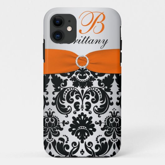 PRINTED RIBBON Black Oranje Silver Damask iPhone 5 Case-Mate iPhone Case (Achterkant)