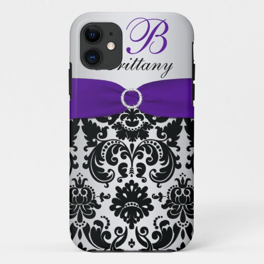 PRINTED RIBBON Black Paars Silver Damask iPhone 5 Case-Mate iPhone Case (Achterkant)