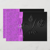 PRINTED RIBBON Black, Paarse Floral Wedding Invite Kaart (Voorkant / Achterkant)