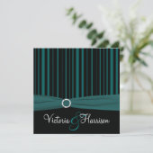 PRINTED RIBBON Blauwgroen, Black Striped Wedding I Kaart (Staand voorkant)