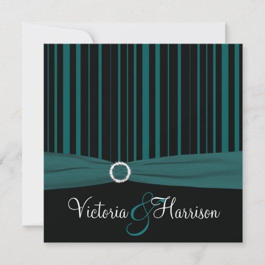 PRINTED RIBBON Blauwgroen, Black Striped Wedding I Kaart (Voorkant)