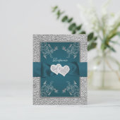 PRINTED RIBBON Blauwgroen, grijs-Joined Hearts RSV RSVP Kaartje (Staand voorkant)