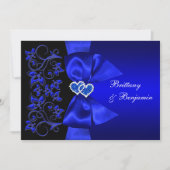 PRINTED RIBBON Blue, Black Floral Wedding Invite Kaart (Voorkant)