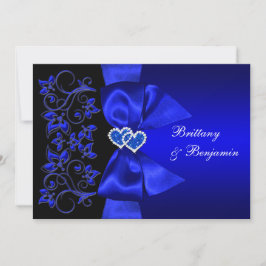 PRINTED RIBBON Blue, Black Floral Wedding Invite Kaart