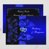 PRINTED RIBBON Blue, Black Floral Wedding Invite Kaart (Voorkant / Achterkant)
